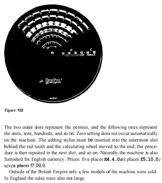 British Calculators BriCal for Compound Addition excerpt from Martin US p165 Bri-Cal source: Rechenmaschinen-Illustrated